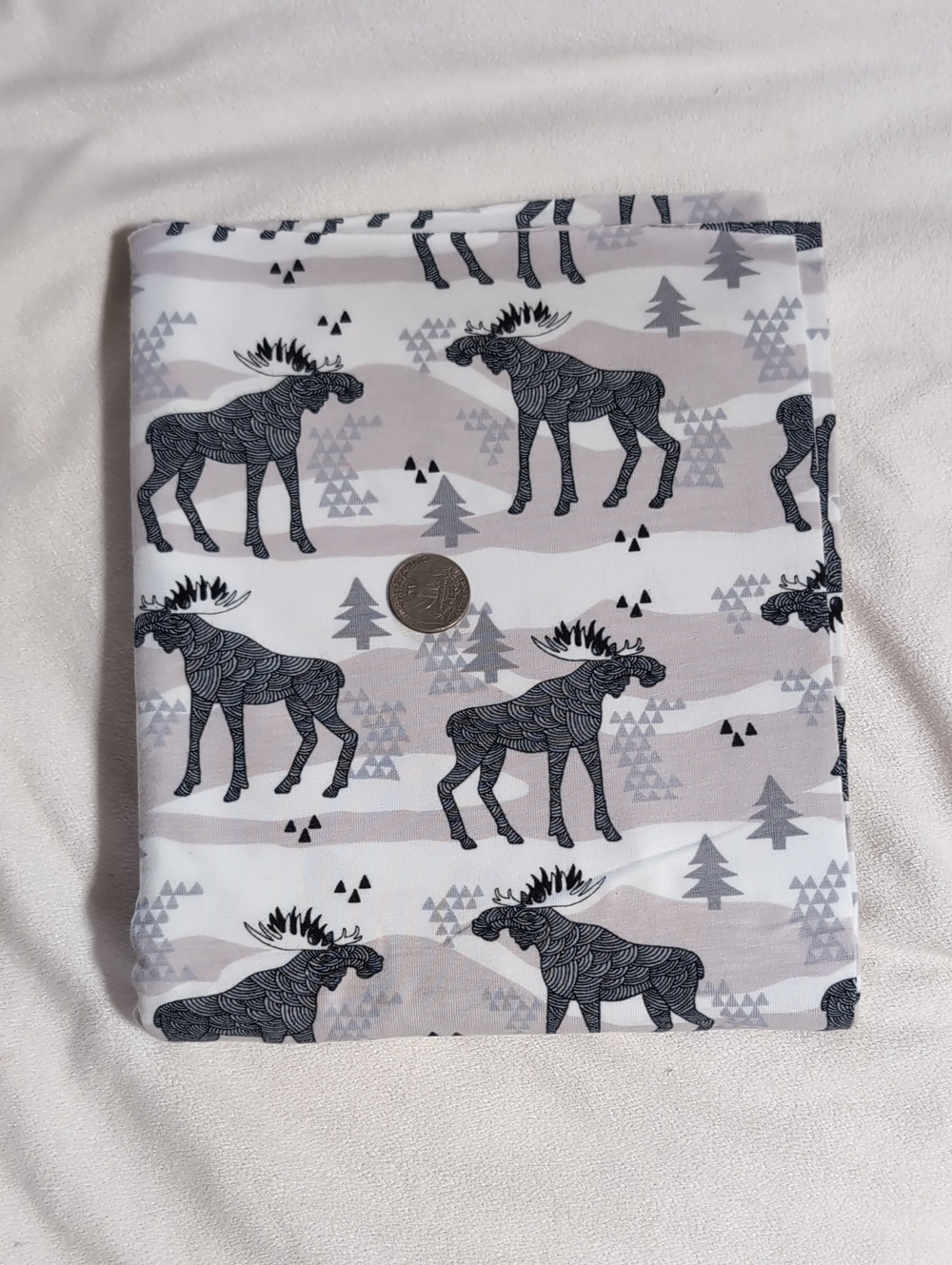Cotton Jersey Fabric Moose Print Mauve Gray White 1/2 Yard